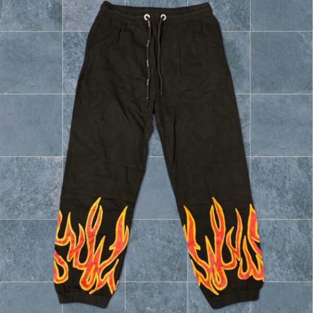 Palm Angels Black Joggers with Flame Design